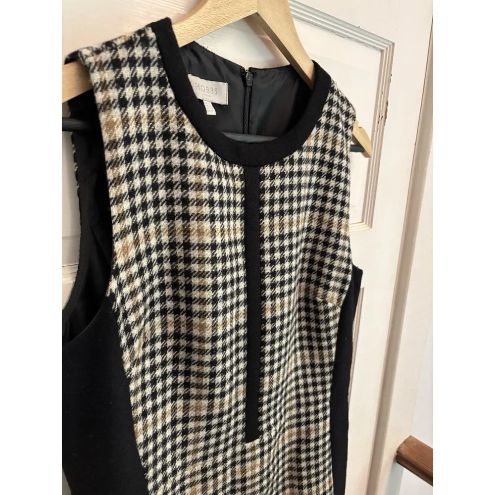 Hobbs Women's Joy Camel Black Plaid 100% Wool‎ Sheath Dress Colorblock Size 8